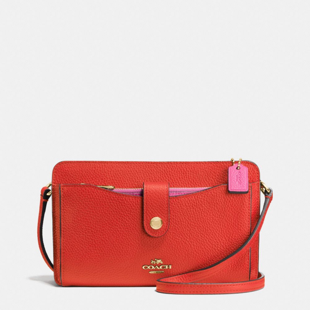 MESSENGER WITH POP-UP POUCH IN COLORBLOCK LEATHER - f64798 - SILVER/CARMINE/DAHLIA