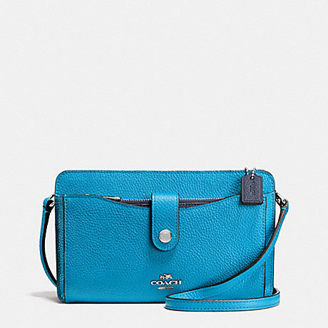 COACH F64798 MESSENGER WITH POP-UP POUCH IN COLORBLOCK LEATHER SILVER/AZURE/NAVY