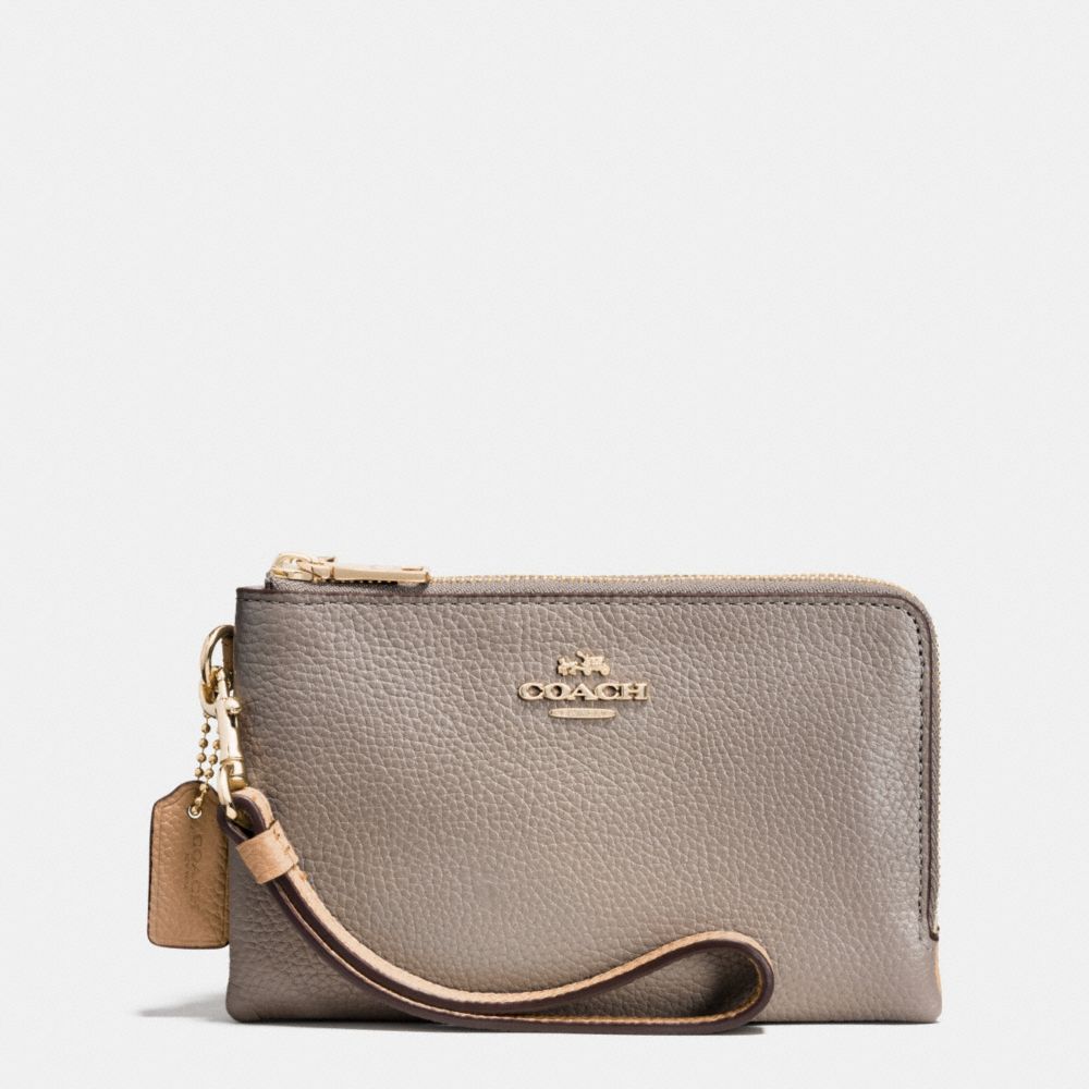 COACH DOUBLE CORNER ZIP WRISTLET IN COLORBLOCK LEATHER - LIGHT GOLD/FOG MULTI - f64799