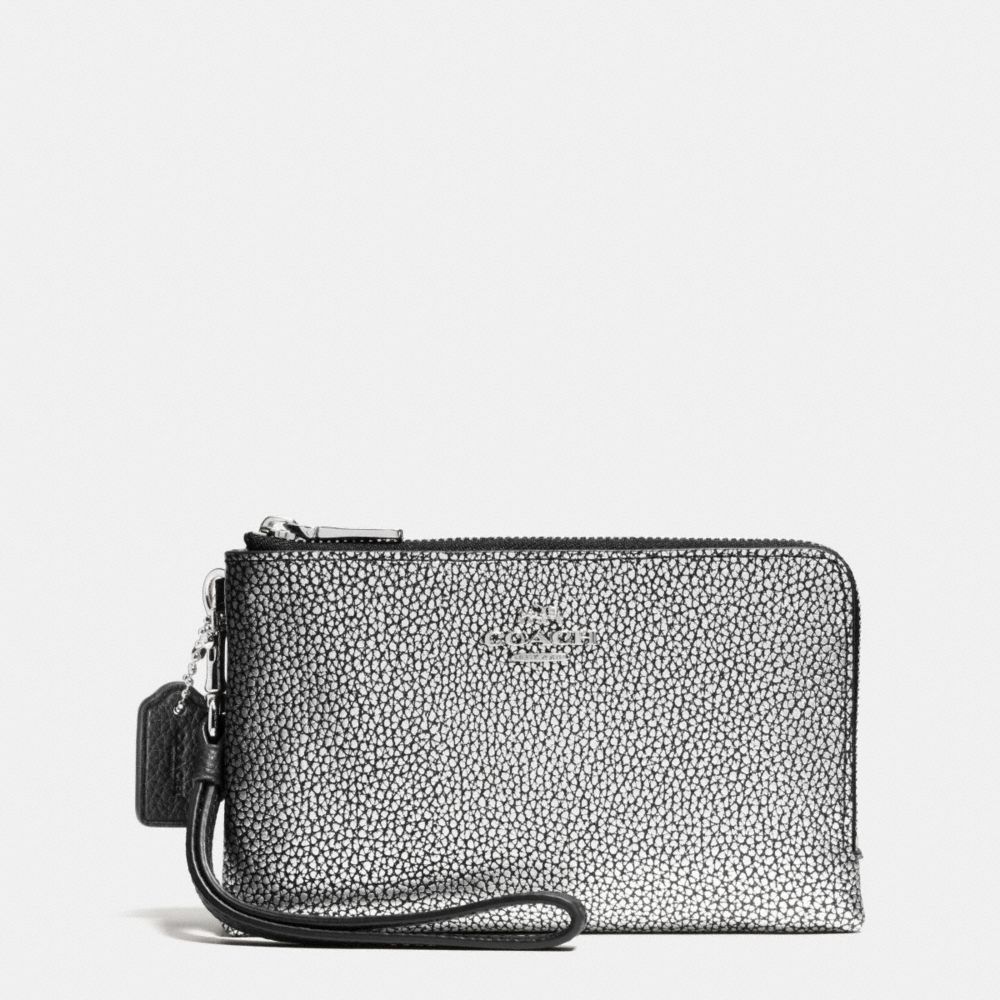 COACH F64799 Double Corner Zip Wristlet In Colorblock Leather SILVER/SILVER/BLACK