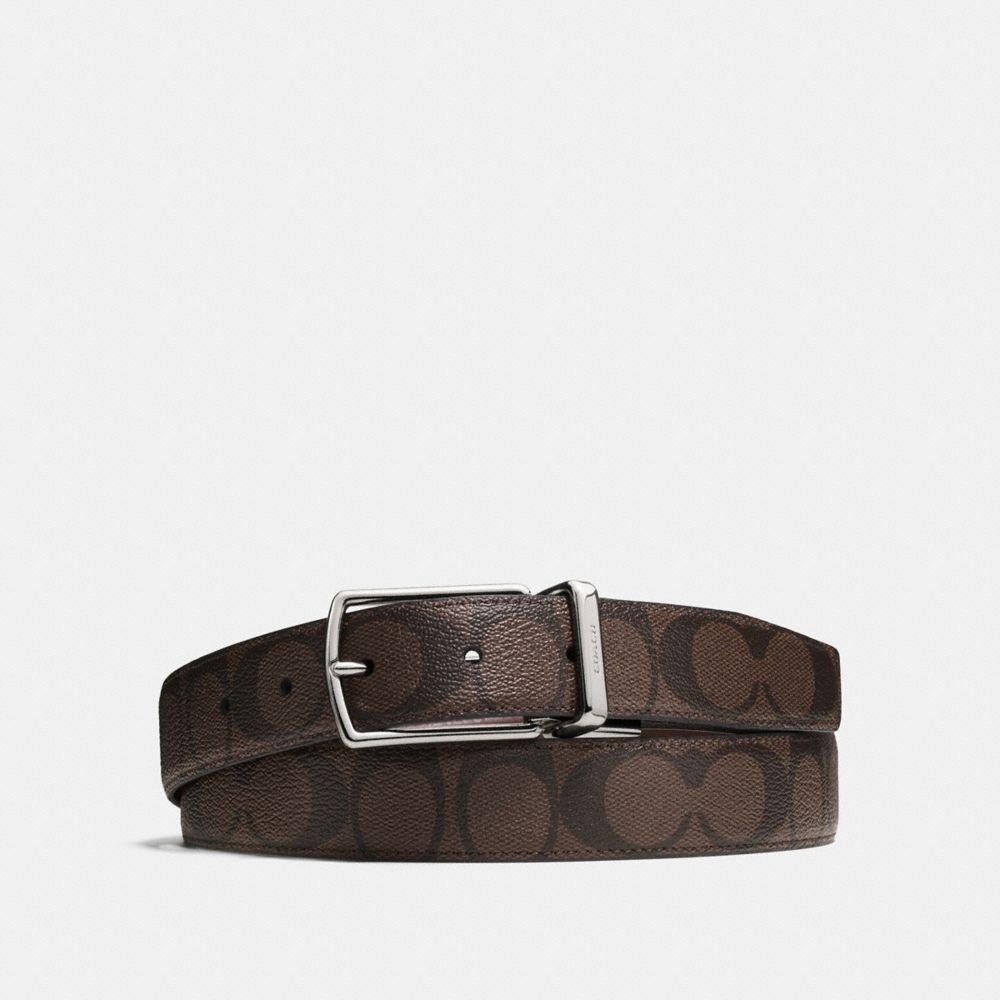 MODERN HARNESS CUT-TO-SIZE REVERSIBLE SIGNATURE COATED CANVAS BELT - MAHOGANY/BROWN - COACH F64825