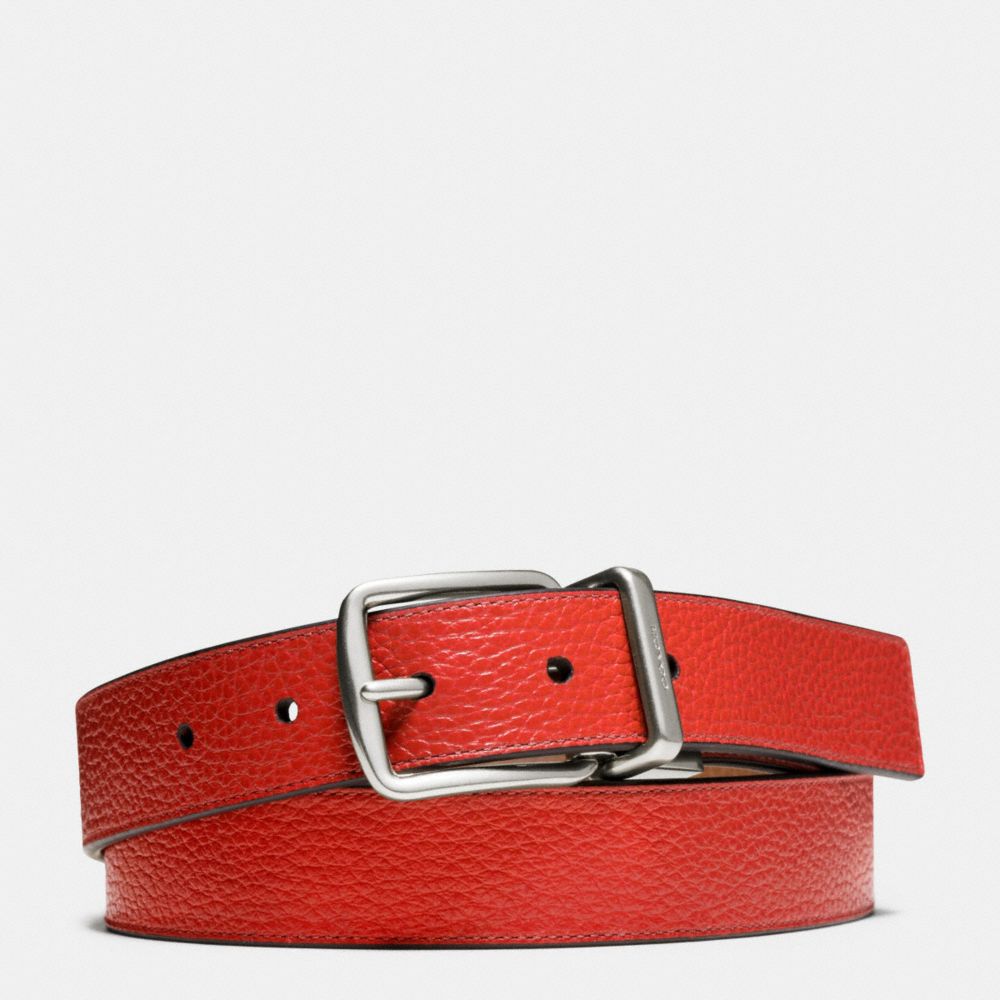 COACH f64837 HARNESS CUT-TO-SIZE REVERSIBLE PEBBLE LEATHER BELT CARMINE/SADDLE