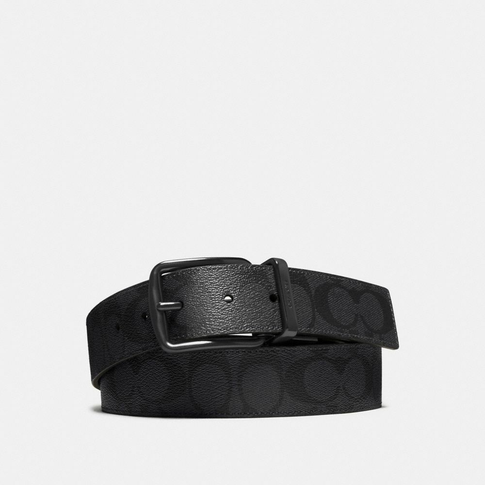 WIDE HARNESS CUT-TO-SIZE REVERSIBLE SIGNATURE COATED CANVAS BELT - f64839 - BLACK/BLACK