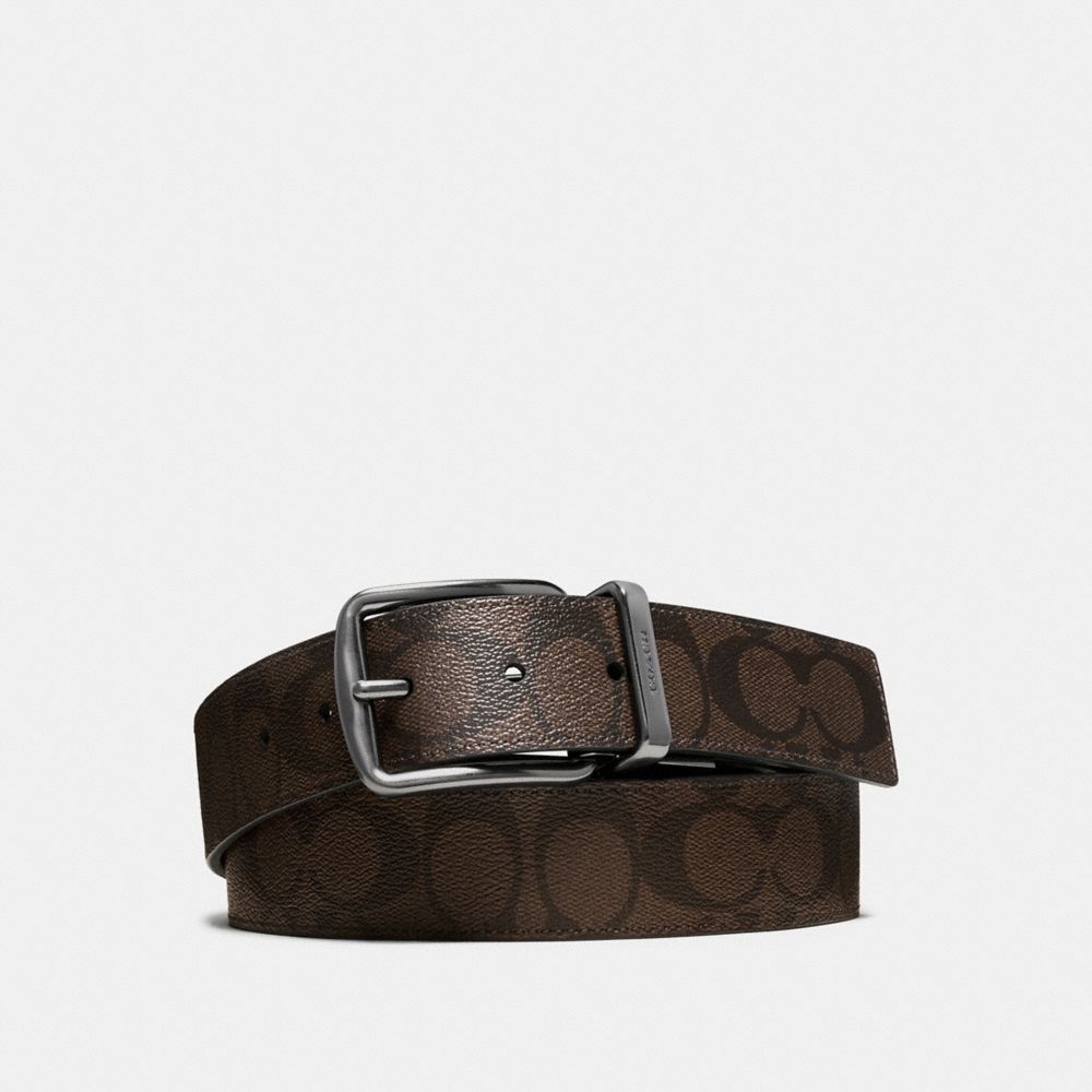 WIDE HARNESS CUT-TO-SIZE REVERSIBLE SIGNATURE COATED CANVAS BELT - MAHOGANY/BROWN - COACH F64839