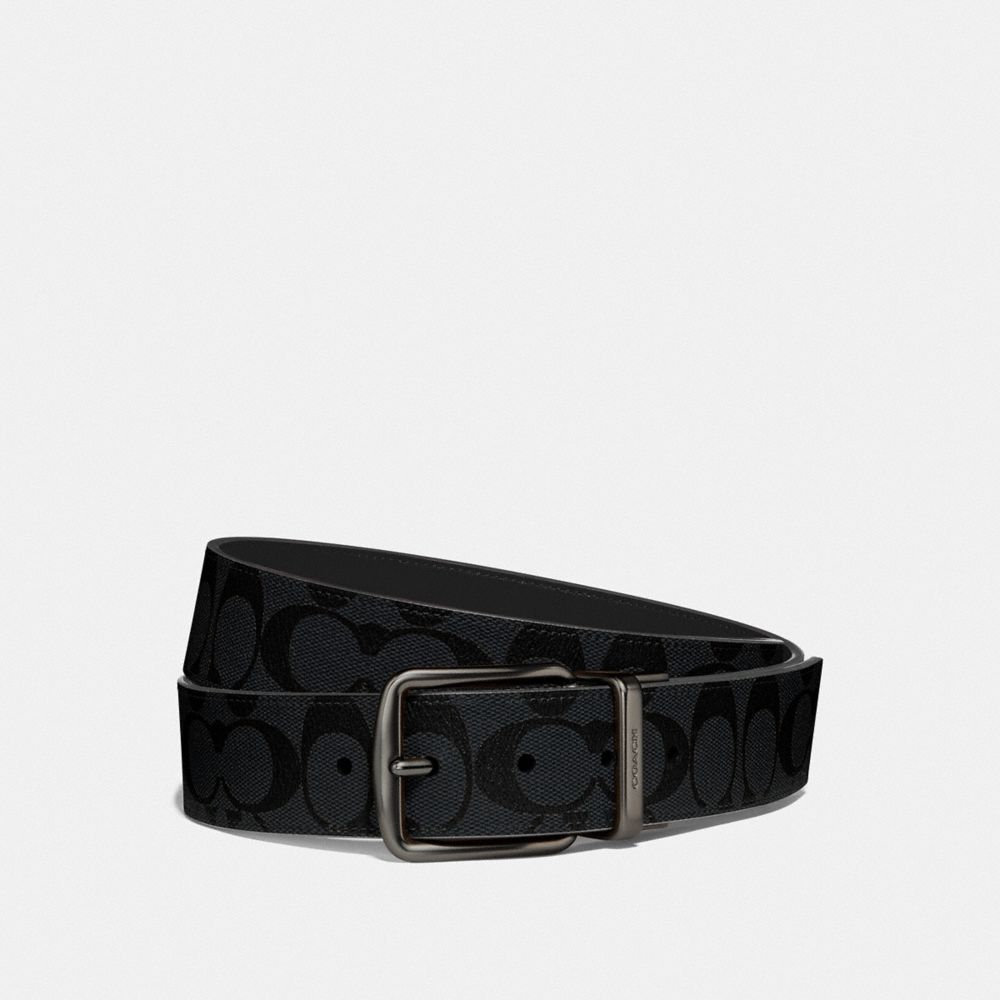 COACH WIDE HARNESS CUT-TO-SIZE REVERSIBLE BELT IN SIGNATURE CANVAS - CHARCOAL/BLUE MULTI/BLACK ANTIQUE NICKEL - F64839