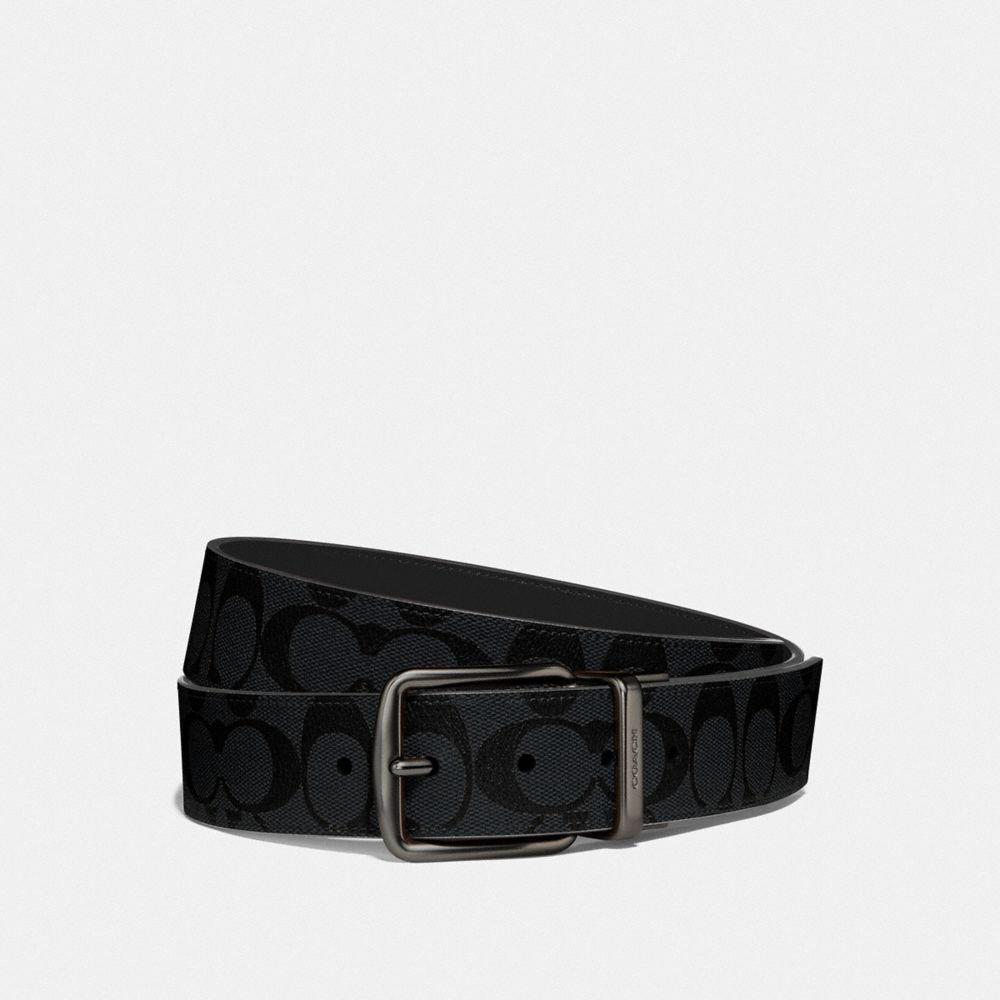 COACH F64839 WIDE HARNESS CUT-TO-SIZE REVERSIBLE BELT IN SIGNATURE CANVAS CHARCOAL/BLUE MULTI/BLACK ANTIQUE NICKEL