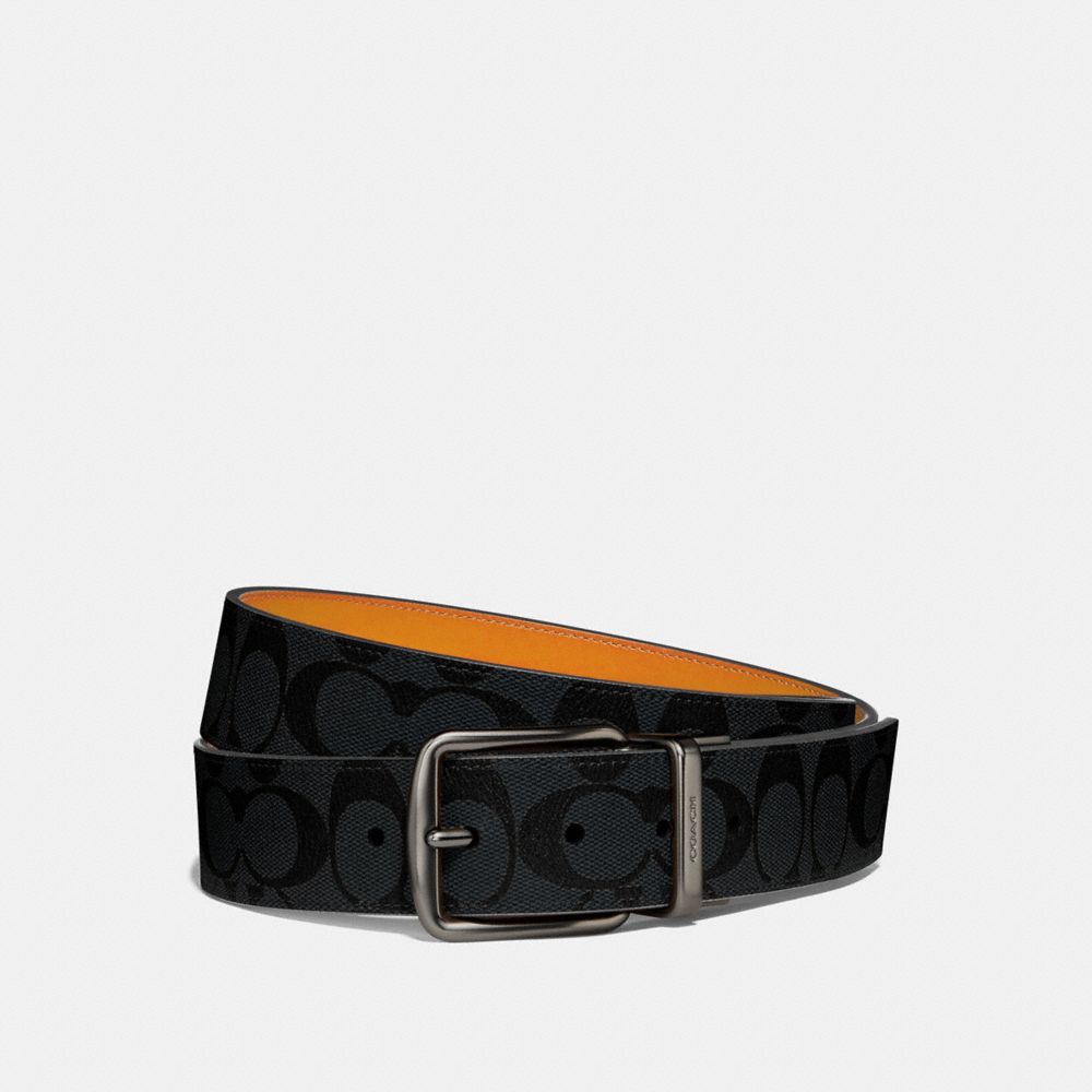 COACH F64839 - WIDE HARNESS CUT-TO-SIZE REVERSIBLE BELT IN SIGNATURE CANVAS CHARCOAL/MARIGOLD/BLACK ANTIQUE NICKEL