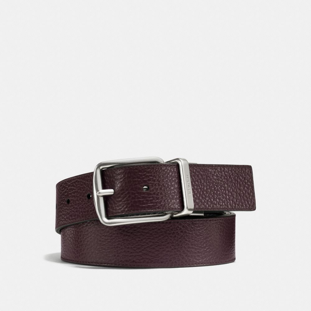 COACH f64840 WIDE HARNESS CUT-TO-SIZE REVERSIBLE PEBBLE LEATHER BELT OXBLOOD/BLACK