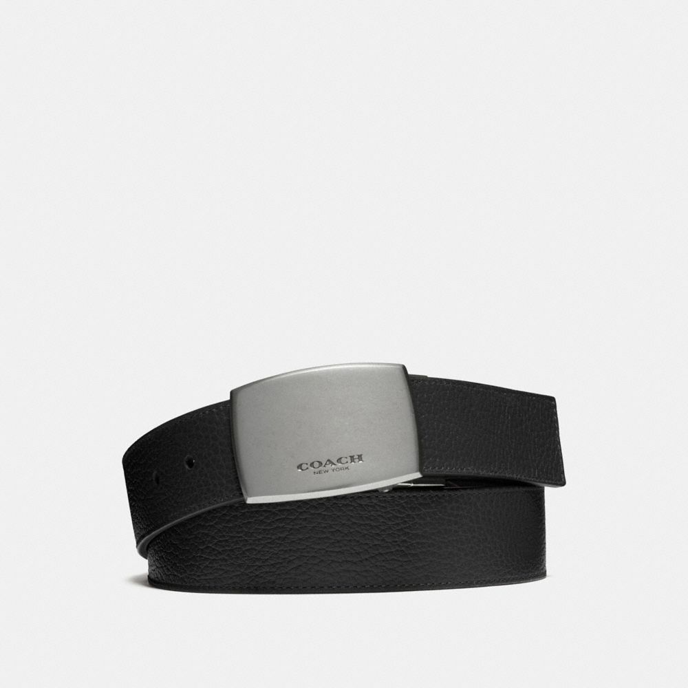 WIDE PLAQUE CUT-TO-SIZE REVERSIBLE PEBBLE LEATHER BELT - BLACK/DARK BROWN - COACH F64842