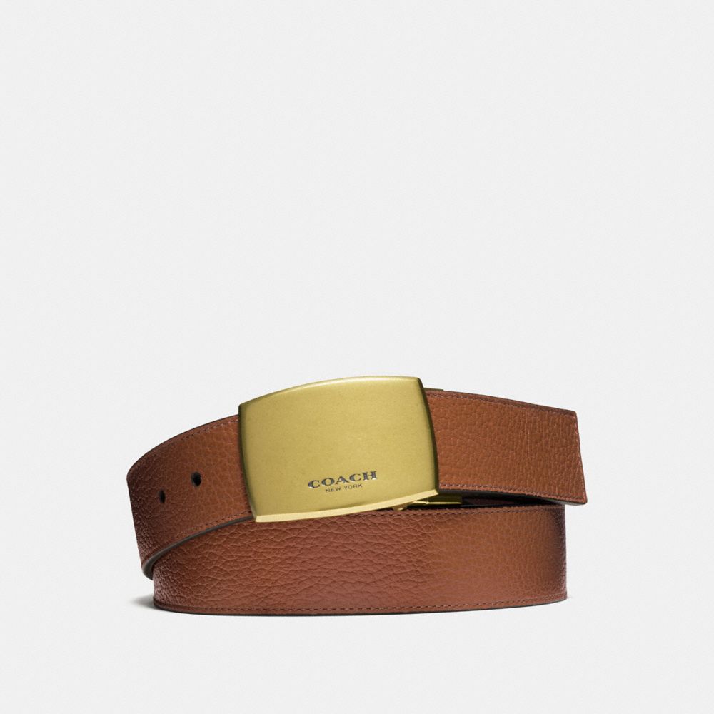 WIDE PLAQUE CUT-TO-SIZE REVERSIBLE PEBBLE LEATHER BELT - DARK SADDLE/DARK BROWN - COACH F64842