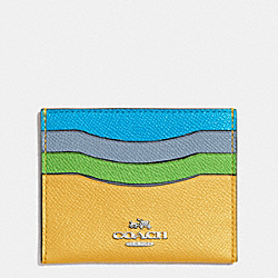 COACH F64859 Flat Card Case In Colorblock Leather SILVER/CANARY MULTI