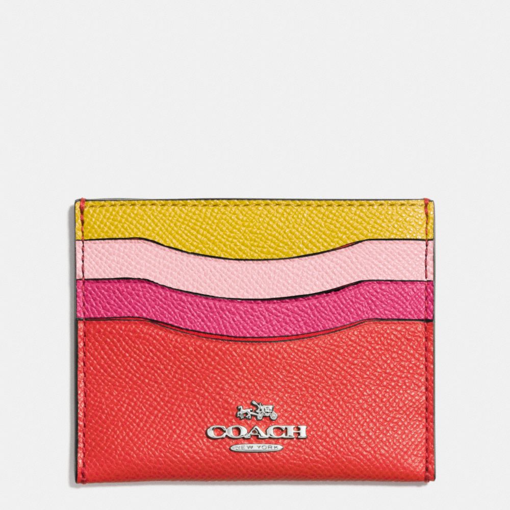 FLAT CARD CASE IN COLORBLOCK LEATHER - SILVER/CARMINE MULTI - COACH F64859