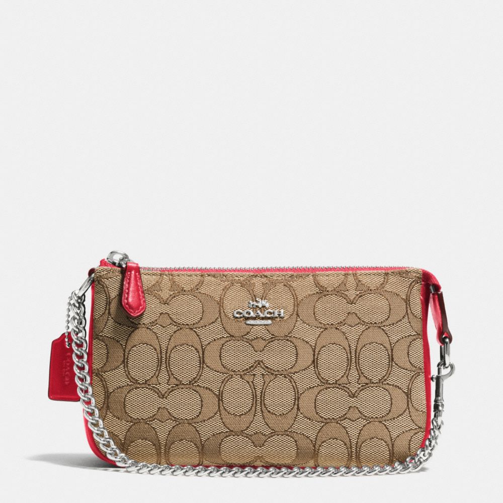 COACH f64877 NOLITA WRISTLET 19 IN SIGNATURE SILVER/KHAKI/TRUE RED