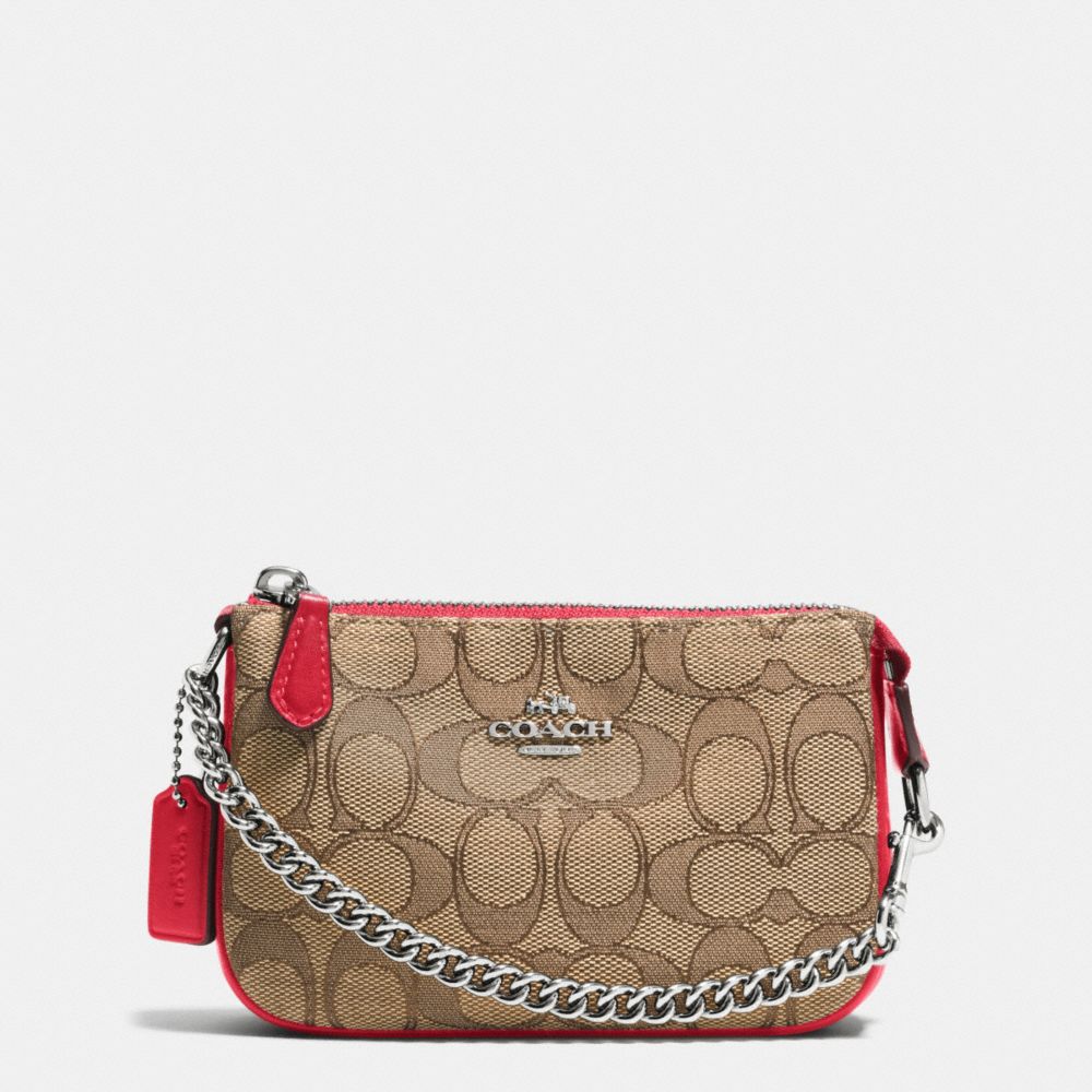 COACH f64892 NOLITA WRISTLET 15 IN SIGNATURE SILVER/KHAKI/TRUE RED