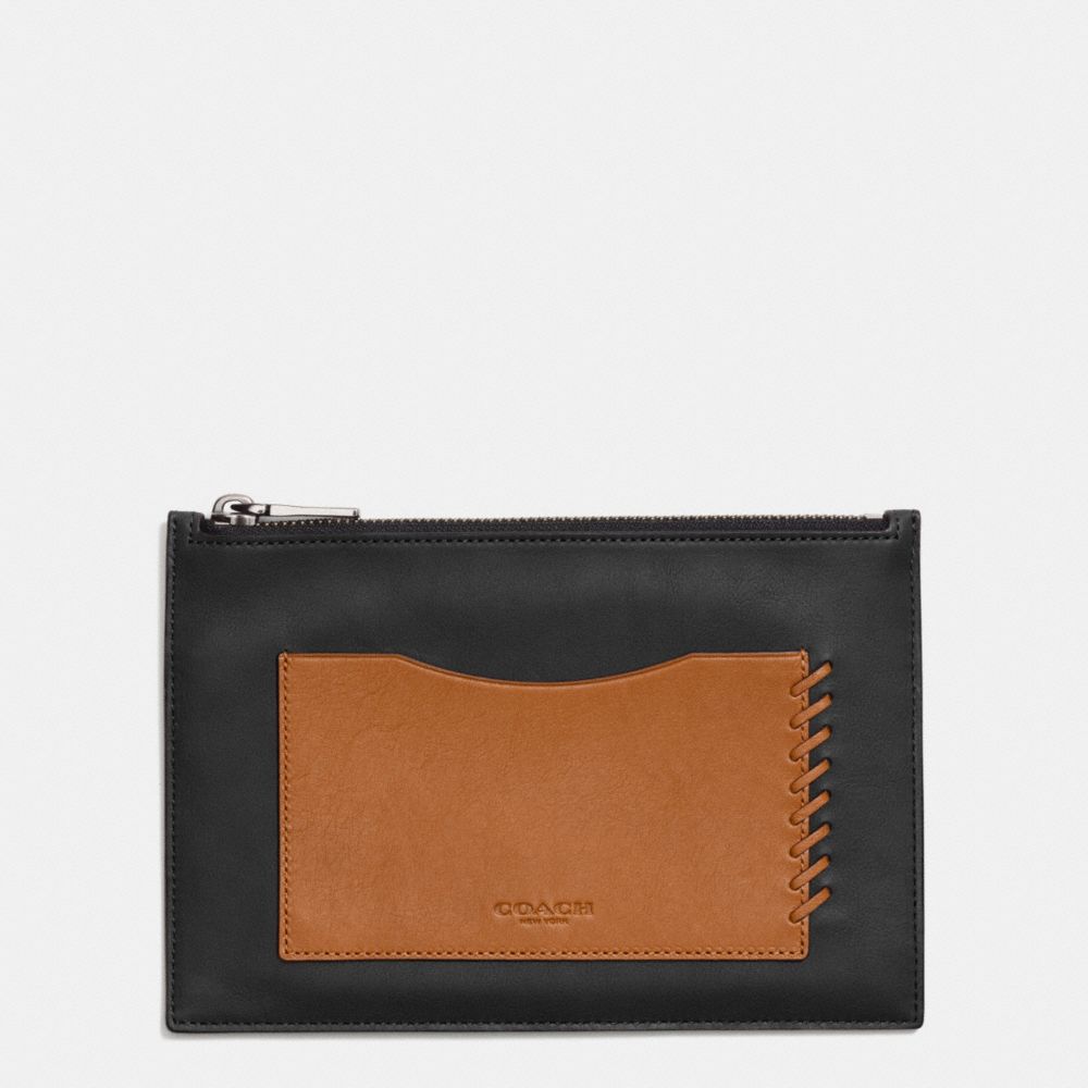 COACH RIP AND REPAIR TECH ENVELOPE CASE IN SPORT CALF LEATHER - BLACK/SADDLE - f65037