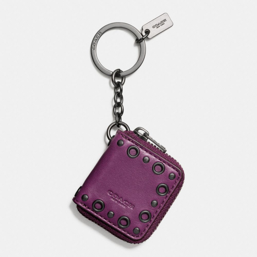 COACH F65046 Studded Picture Frame Key Ring BLACK/PLUM