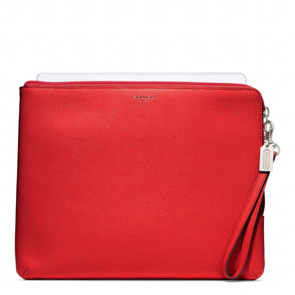 COACH F65076 - SAFFIANO LEATHER L-ZIP IPAD SLEEVE SILVER/VERMILLION