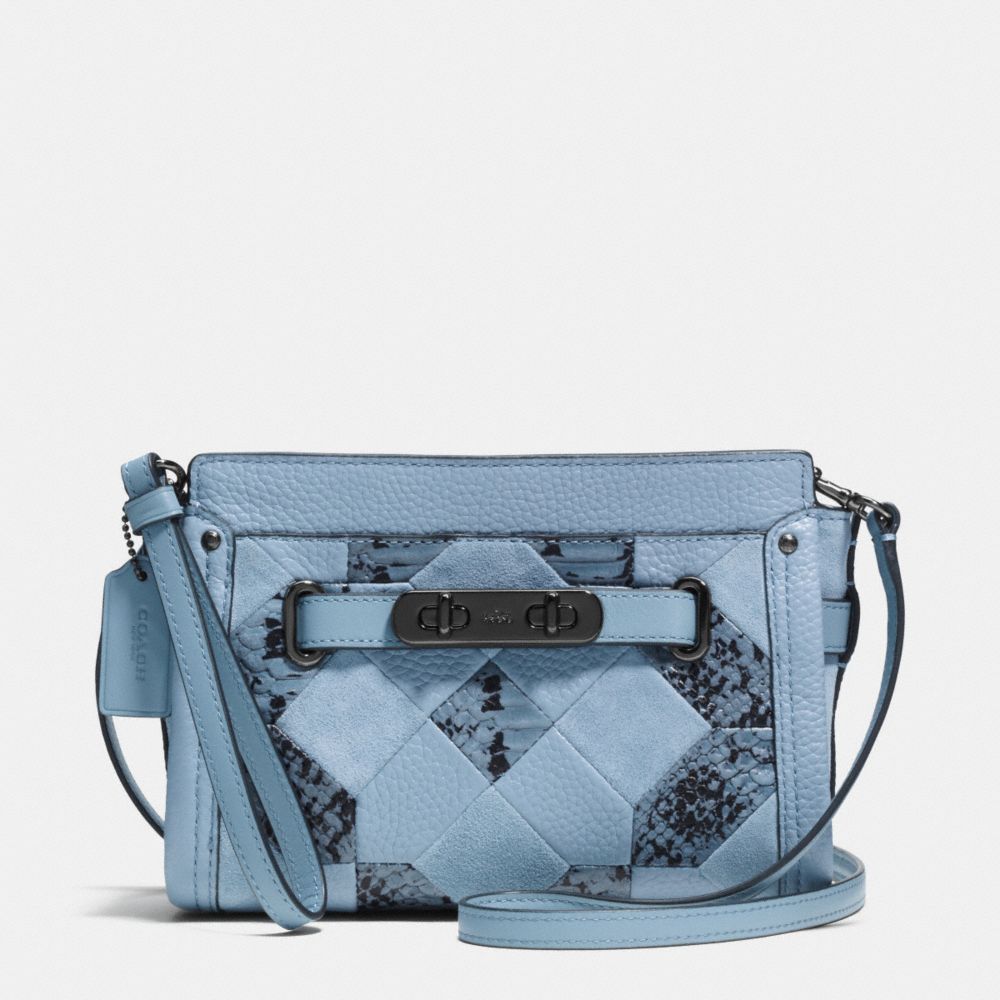 COACH SWAGGER WRISTLET IN PATCHWORK EXOTIC EMBOSSED LEATHER - DARK GUNMETAL/CORNFLOWER MULTI - COACH F65140