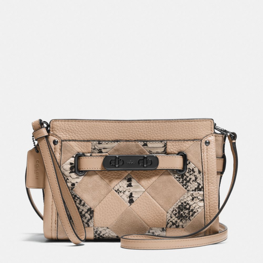 COACH F65140 Coach Swagger Wristlet In Patchwork Exotic Embossed Leather DARK GUNMETAL/BEECHWOOD MULTI