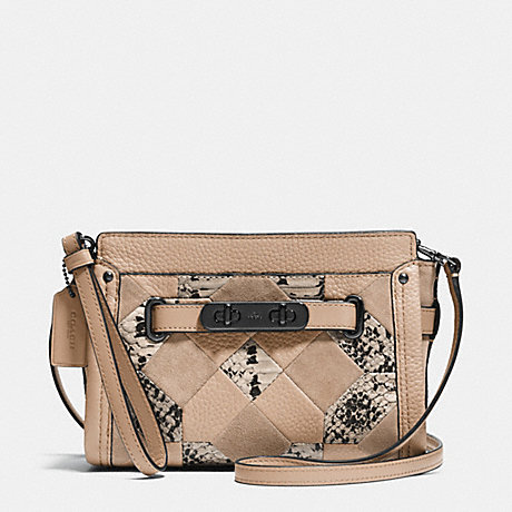 COACH COACH SWAGGER WRISTLET IN PATCHWORK EXOTIC EMBOSSED LEATHER - DARK GUNMETAL/BEECHWOOD MULTI - f65140