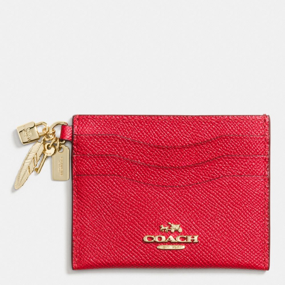 CHINESE NEW YEAR CHARM FLAT CARD CASE IN CROSSGRAIN LEATHER - LIGHT GOLD/TRUE RED - COACH F65146
