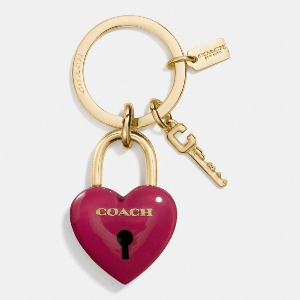 RESIN PADLOCK HEART KEY RING - GOLD/CLASSIC RED - COACH F65162