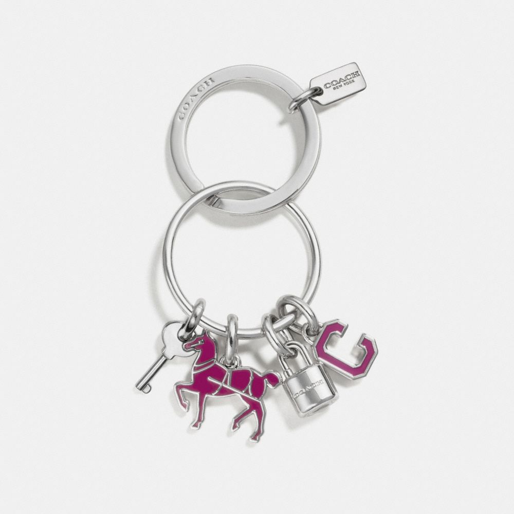 COACH ICONS KEY RING - f65167 - SILVER/FUCHSIA