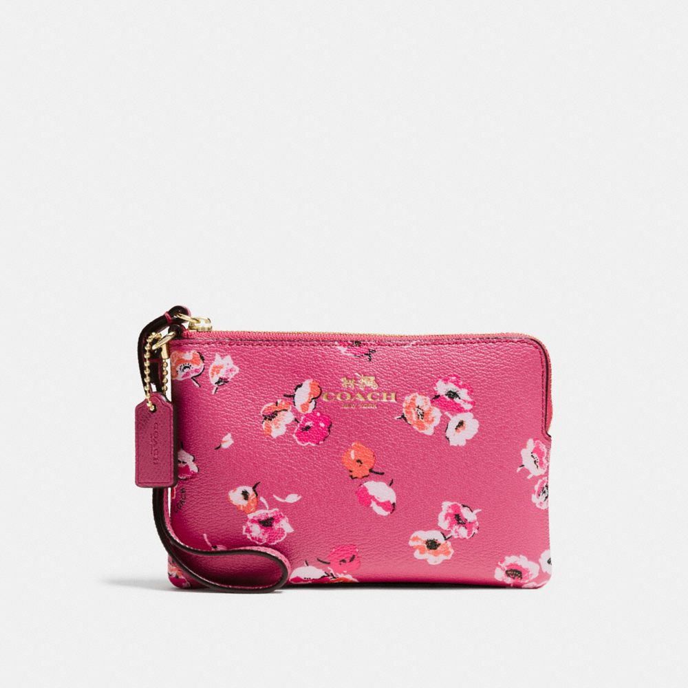 COACH f65188 CORNER ZIP WRISTLET IN WILDFLOWER PRINT COATED CANVAS  IMITATION GOLD/DAHLIA MULTI