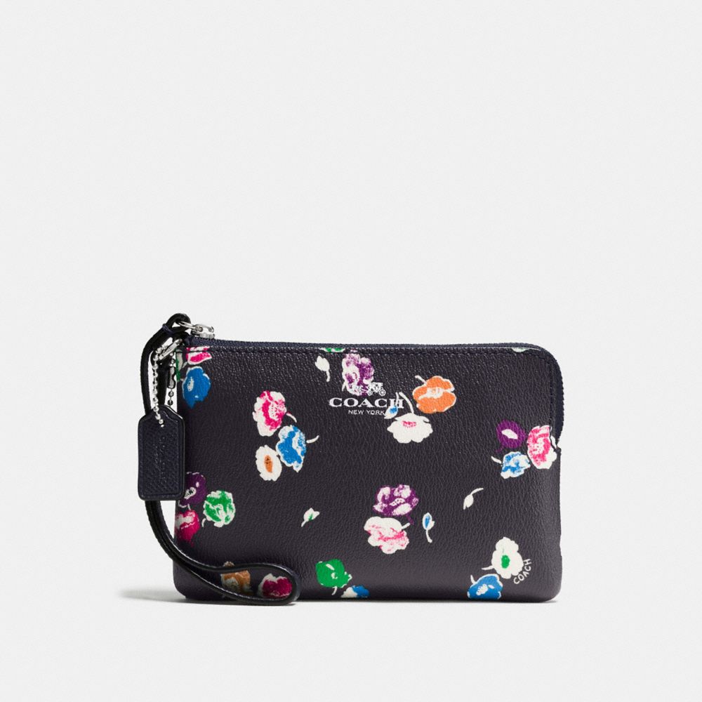 CORNER ZIP WRISTLET IN WILDFLOWER PRINT COATED CANVAS - SILVER/RAINBOW MULTI - COACH F65188