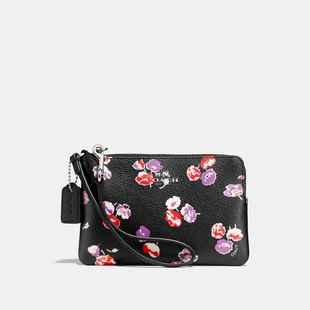 CORNER ZIP WRISTLET IN WILDFLOWER PRINT COATED CANVAS - SILVER/BLACK MULTI - COACH F65188