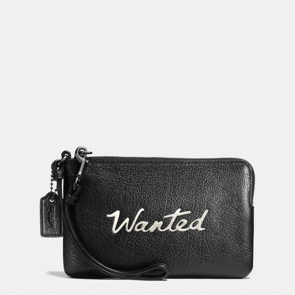 COACH LUCK SCRIPT CORNER ZIP WRISTLET IN LEATHER - f65189 - MATTE BLACK/BLACK