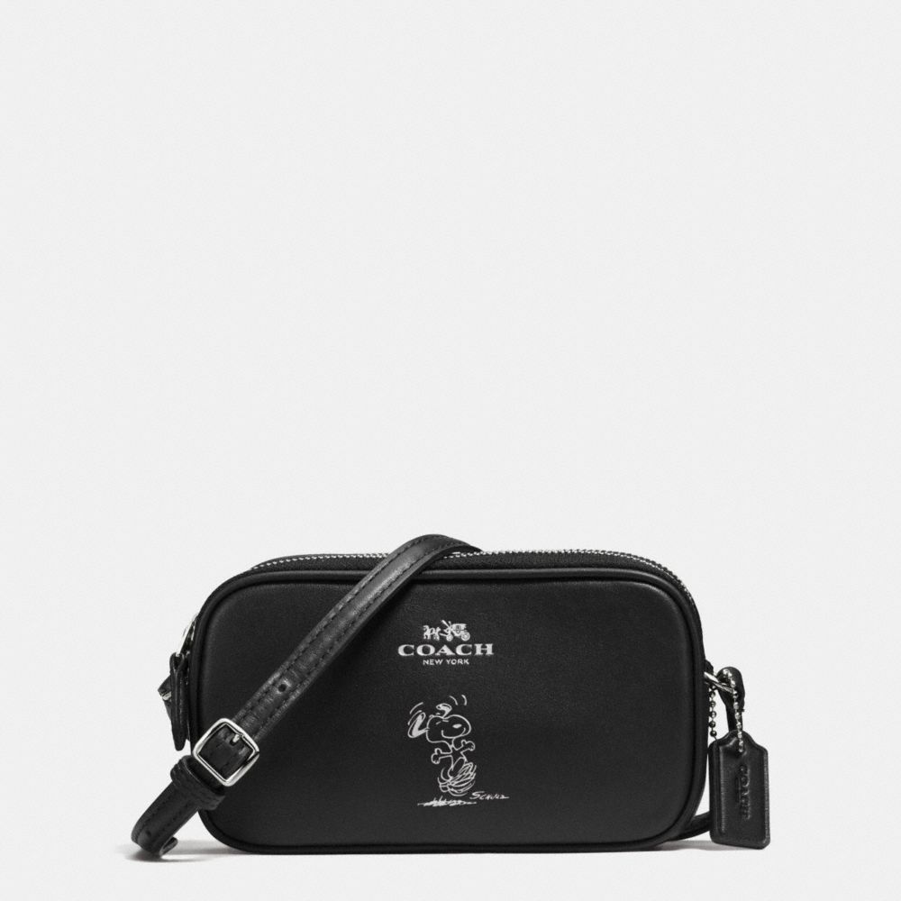 COACH F65195 COACH X PEANUTS CROSSBODY POUCH IN CALF LEATHER SILVER/BLACK