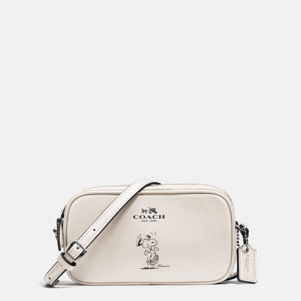 COACH f65195 COACH X PEANUTS CROSSBODY POUCH IN CALF LEATHER SILVER/CHALK