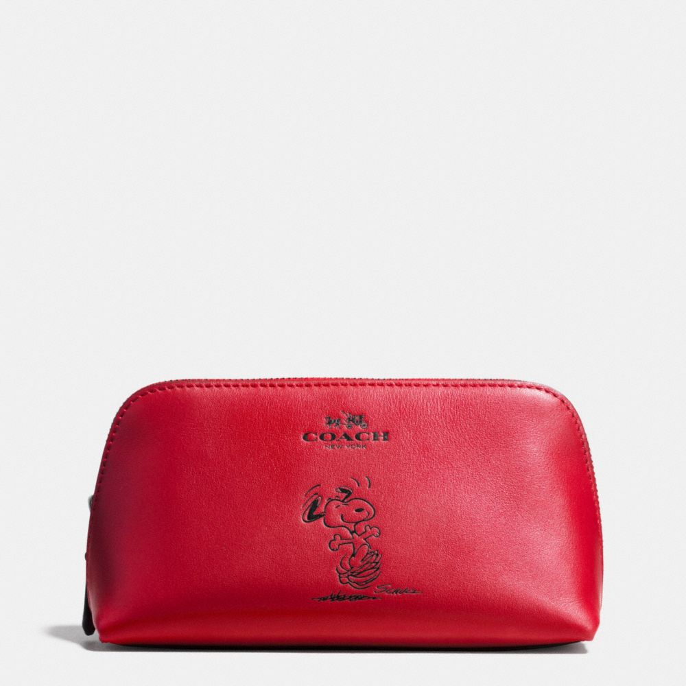 COACH X PEANUTS COSMETIC CASE 17 IN CALF LEATHER - f65208 - SILVER/CLASSIC RED