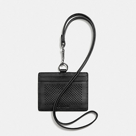 COACH F65209 ID LANYARD IN PERFORATED LEATHER BLACK