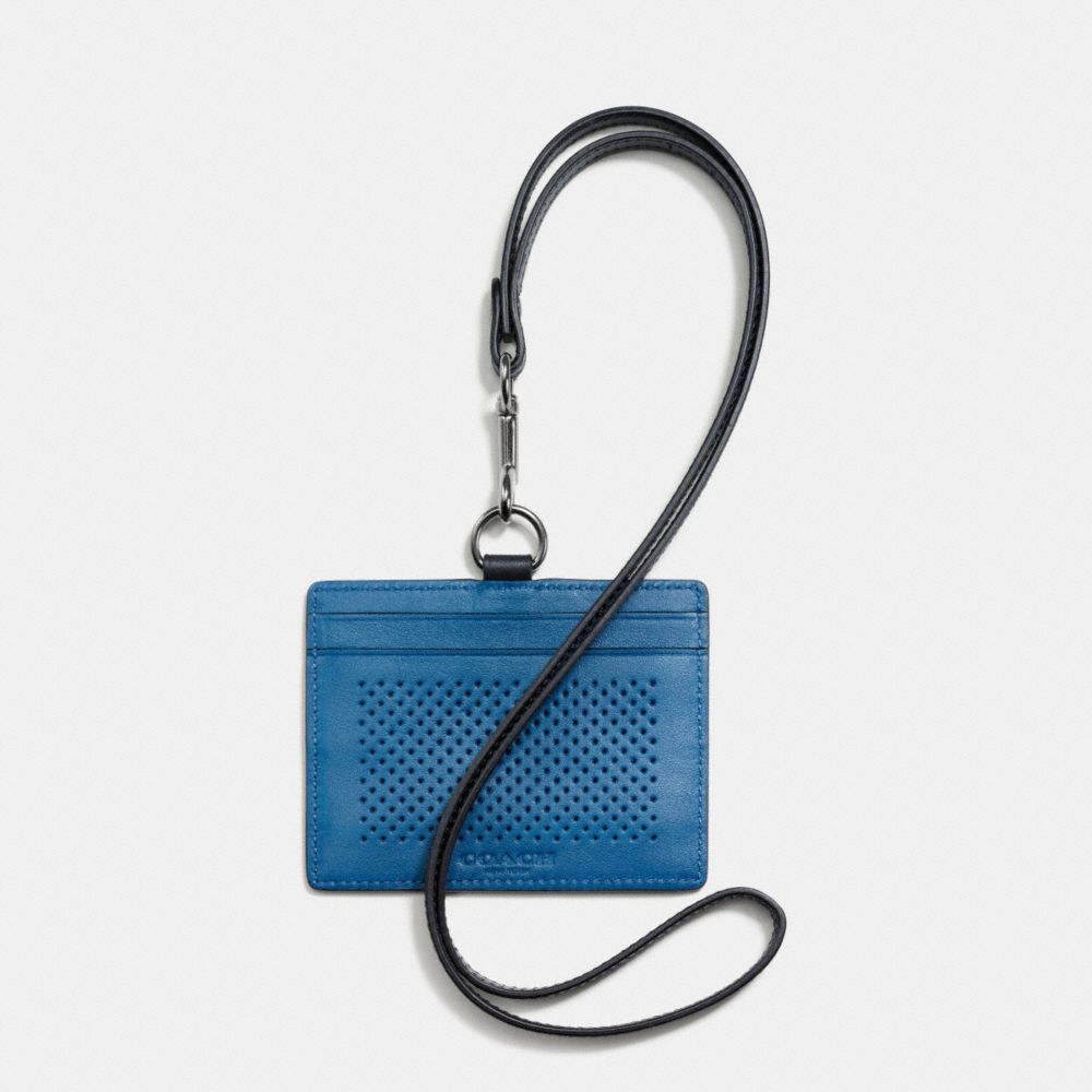 COACH F65209 Id Lanyard In Perforated Leather DENIM