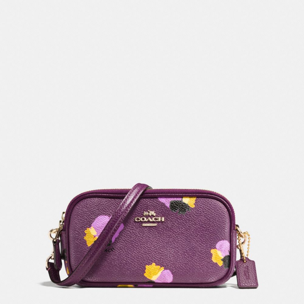 COACH F65231 Crossbody Pouch In Floral Print Coated Canvas LIGHT GOLD/PLUM MULTI