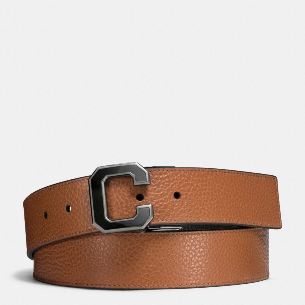 VARSITY C CUT-TO-SIZE REVERSIBLE PEBBLE LEATHER BELT - DARK SADDLE BLACK - COACH F65245