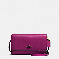 PHONE CROSSBODY IN PEBBLE LEATHER - f65284 - IMITATION GOLD/FUCHSIA