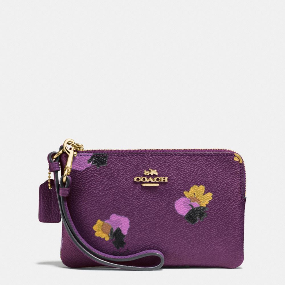 COACH F65307 CORNER ZIP WRISTLET IN FLORAL PRINT COATED CANVAS LIGHT-GOLD/PLUM-MULTI