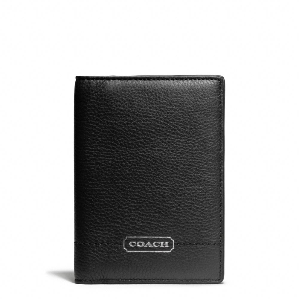 COACH PARK LEATHER PASSPORT CASE - SILVER/BLACK - f65358