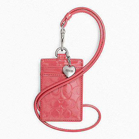 COACH F65383 EMBOSSED LIQUID GLOSS LANYARD ID CASE SILVER/CORAL