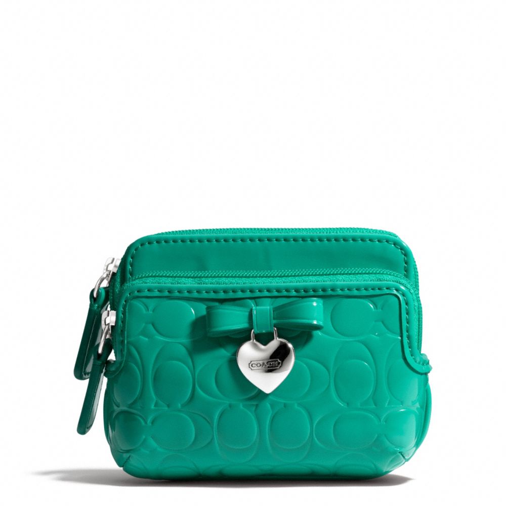 COACH EMBOSSED LIQUID GLOSS DOUBLE ZIP COIN WALLET - SILVER/BRIGHT JADE - f65384