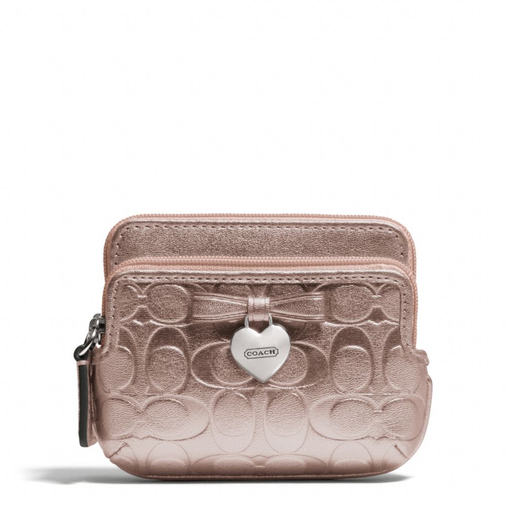 COACH EMBOSSED LIQUID GLOSS DOUBLE ZIP COIN WALLET - ONE COLOR - F65384