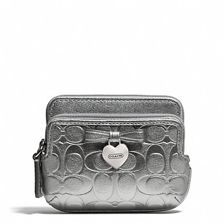 COACH F65384 EMBOSSED LIQUID GLOSS DOUBLE ZIP COIN WALLET SILVER/SILVER