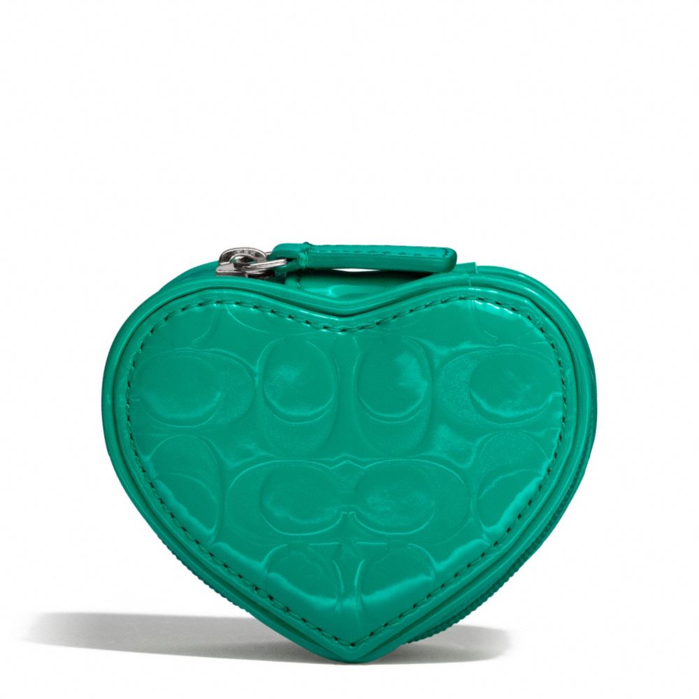 COACH F65385 Embossed Liquid Gloss Heart Jewelry Pouch SILVER/BRIGHT JADE