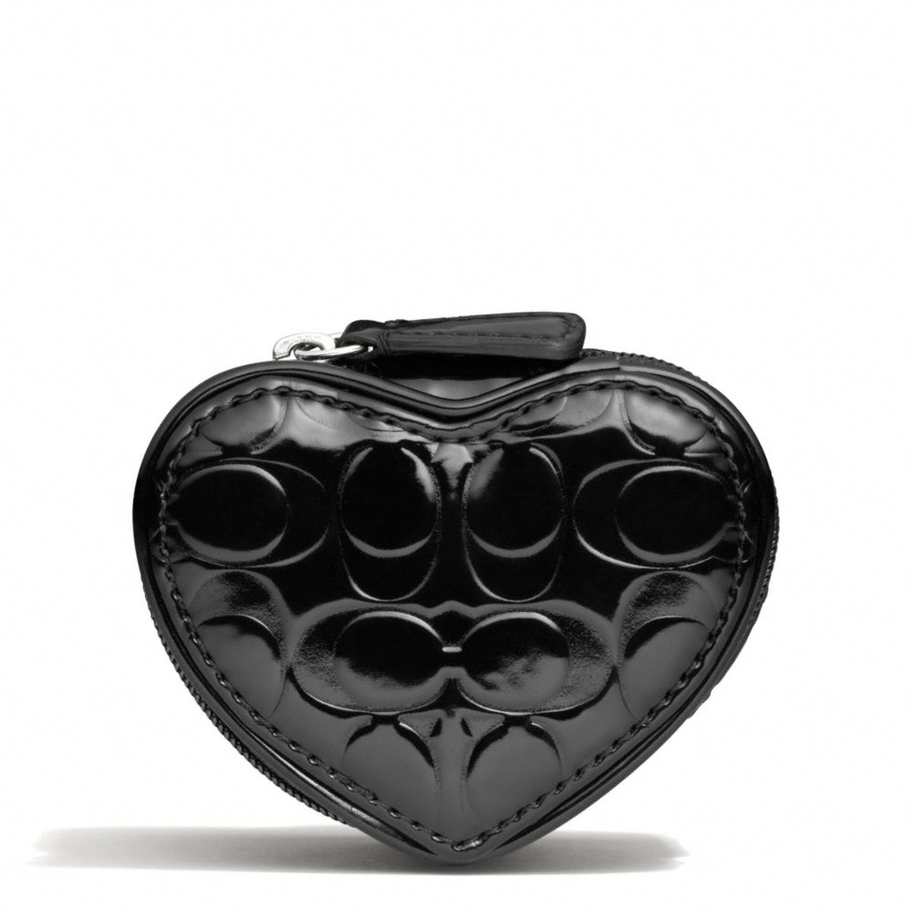 EMBOSSED LIQUID GLOSS HEART JEWELRY POUCH - SILVER/BLACK - COACH F65385