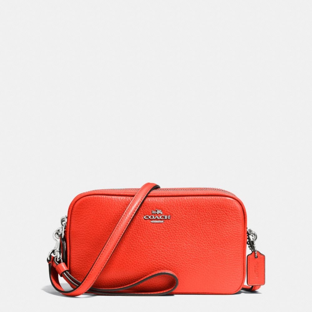 COACH F65414 Crossbody Clutch In Pebble Leather SILVER/ORANGE