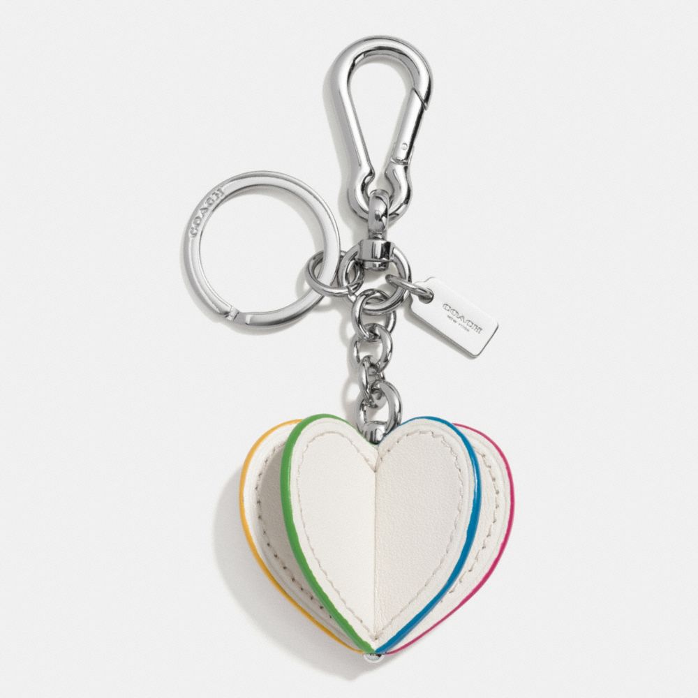 COACH f65427 LEATHER 3D HEART BAG CHARM SILVER/CHALK MULTI