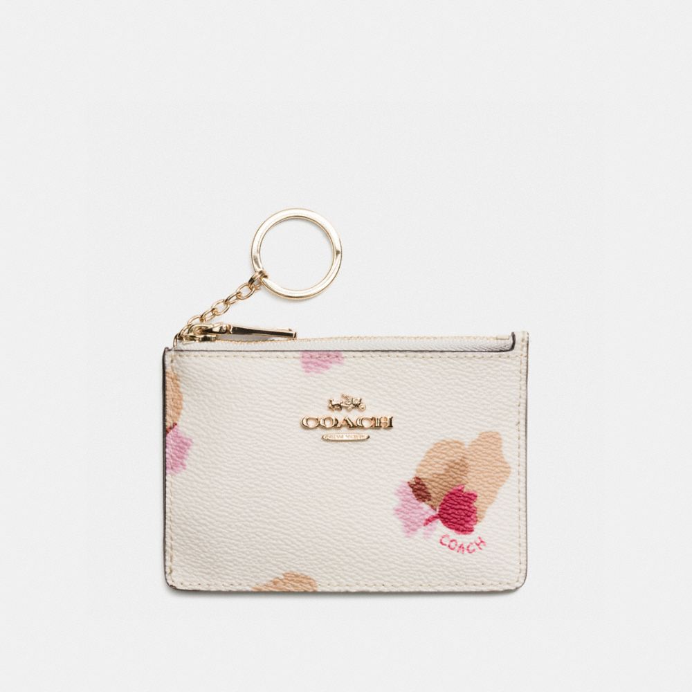 COACH f65439 MINI ID SKINNY IN FLORAL PRINT COATED CANVAS LIGHT GOLD/CHALK/FIELD FLORAL